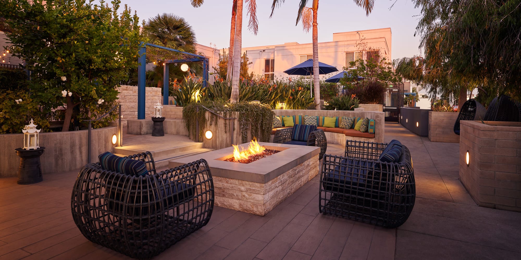 Outdoor firepit at Angelene Apartments in West Hollywood, California