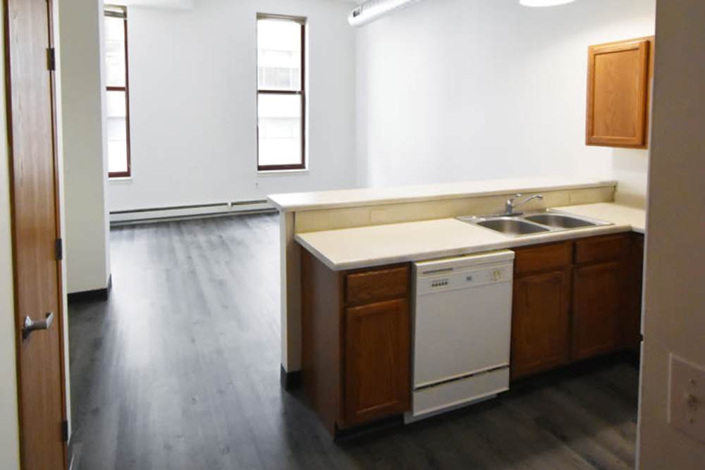 Dishwasher and sink in kitchen area at Straus Lofts in Saint Paul, Minnesota
