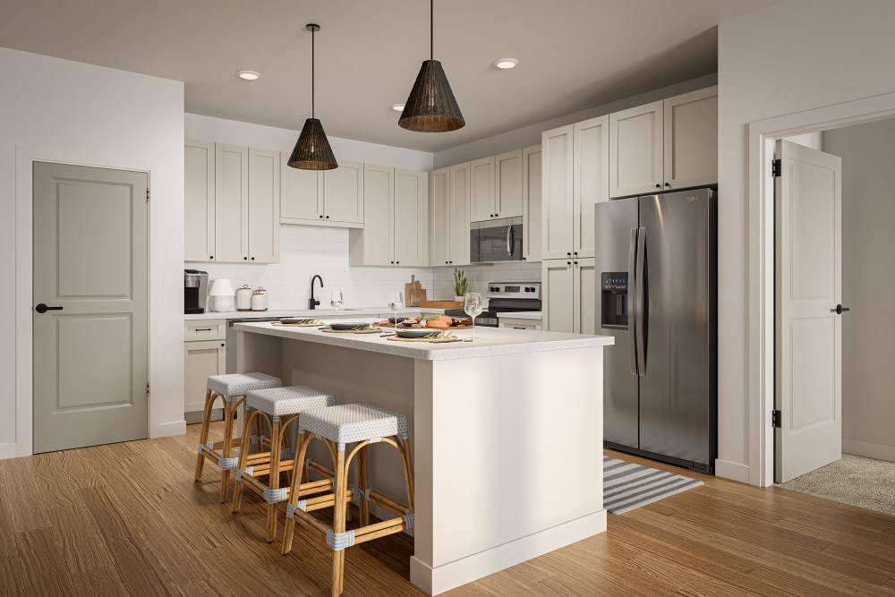 Spacious kitchens with islands at Pomona Apartments in Ocala, Florida