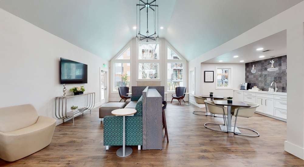 Community clubhouse lounge at  Redmond Place Apartments in Redmond, Washington