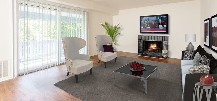 Luxury living room at The Meadows Apartments in Syracuse, New York