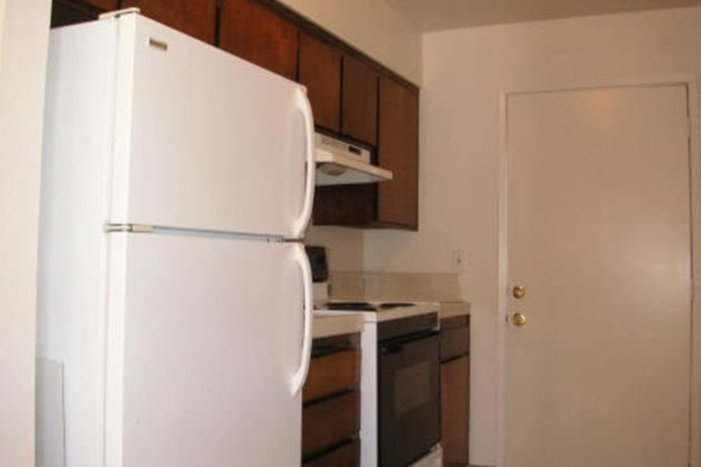 Model kitchen at Olympus Court Apartments in Bakersfield, California