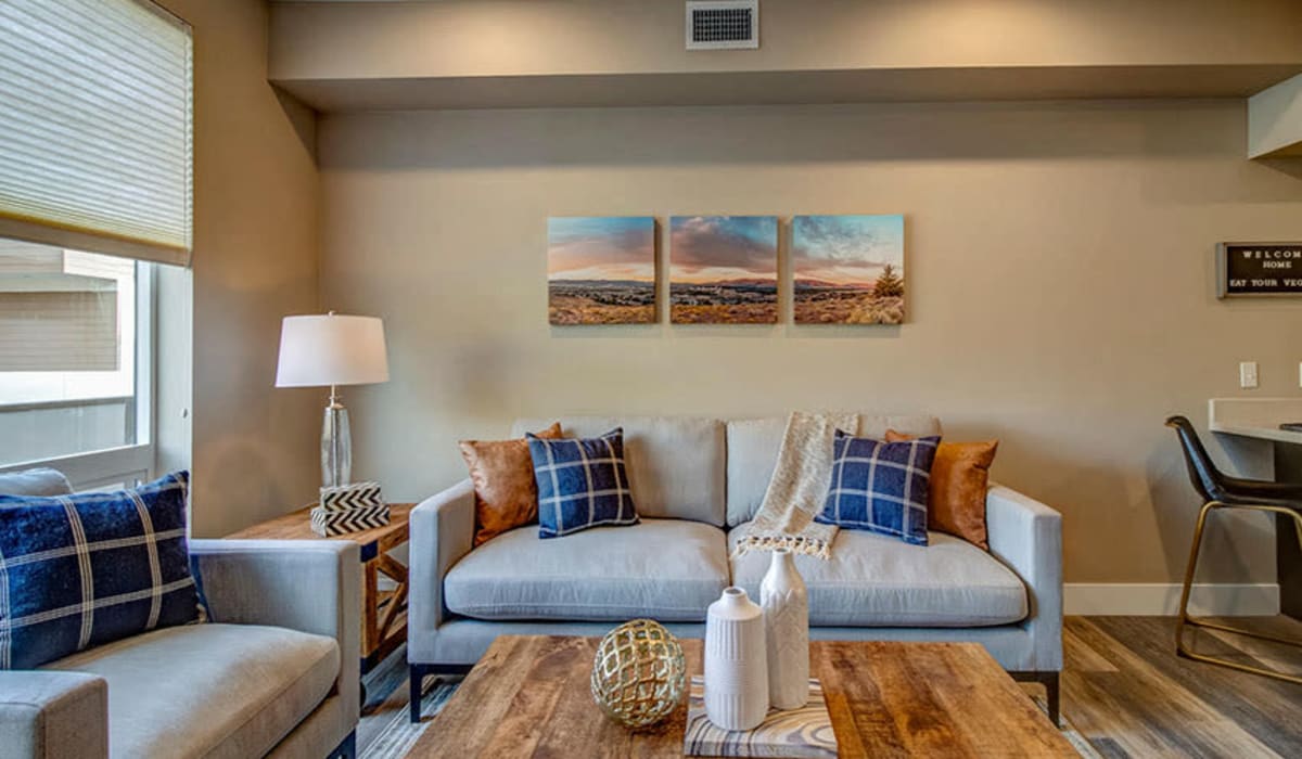 Furnished model living room at Riverside Park Apartments in Reno, Nevada