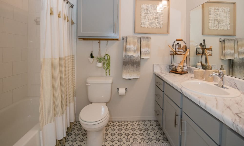 Bathroom at Center 301 Apartments in Belton, Missouri