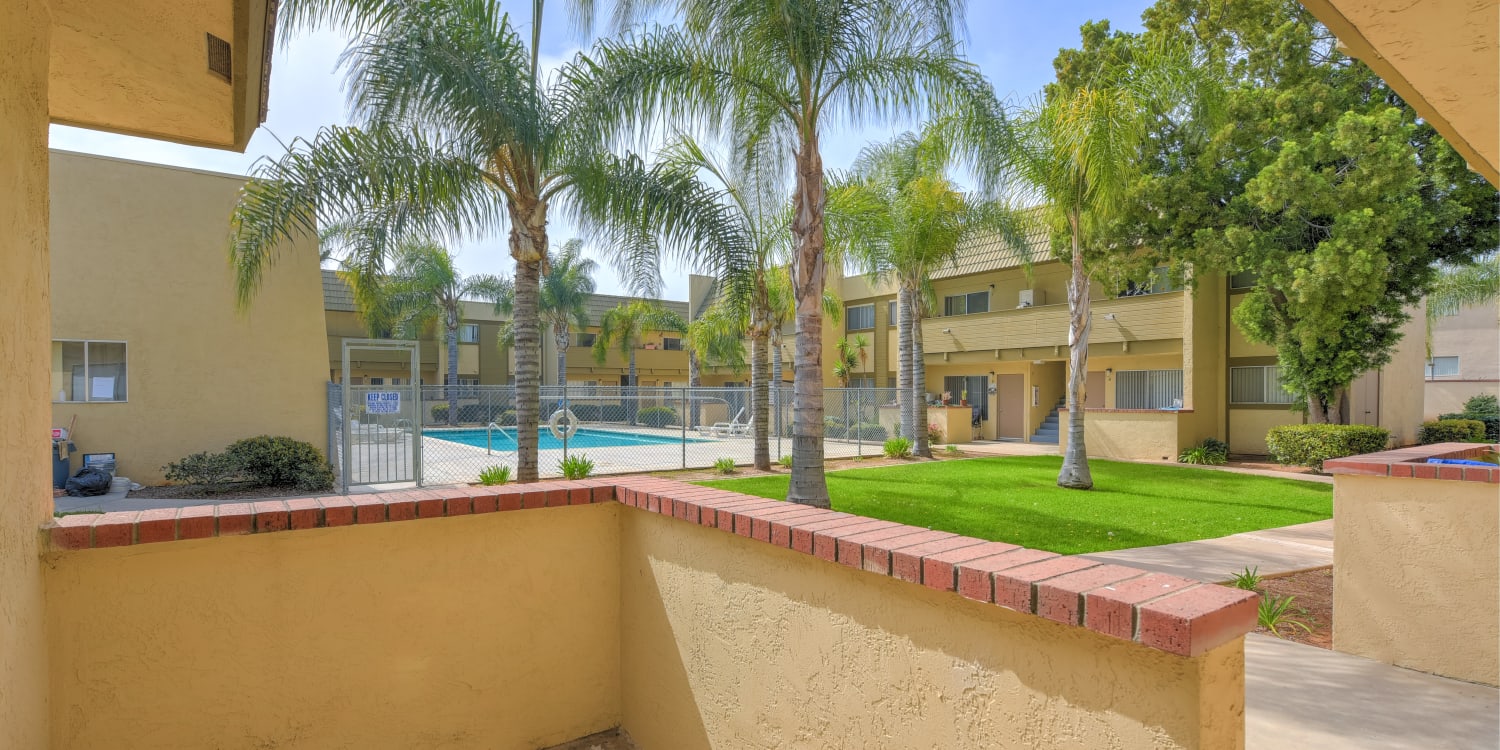 Private balcony at Royal Village Apartments in San Diego, California