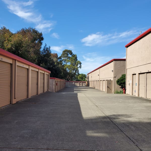 Outdoor drive-up storage units at StorQuest Self Storage in Vallejo, California