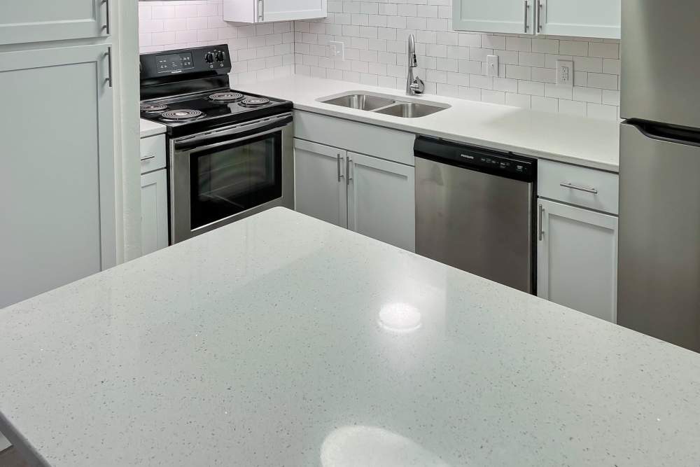 Kitchen with double sink at Quail Run in Oklahoma City, Oklahoma 