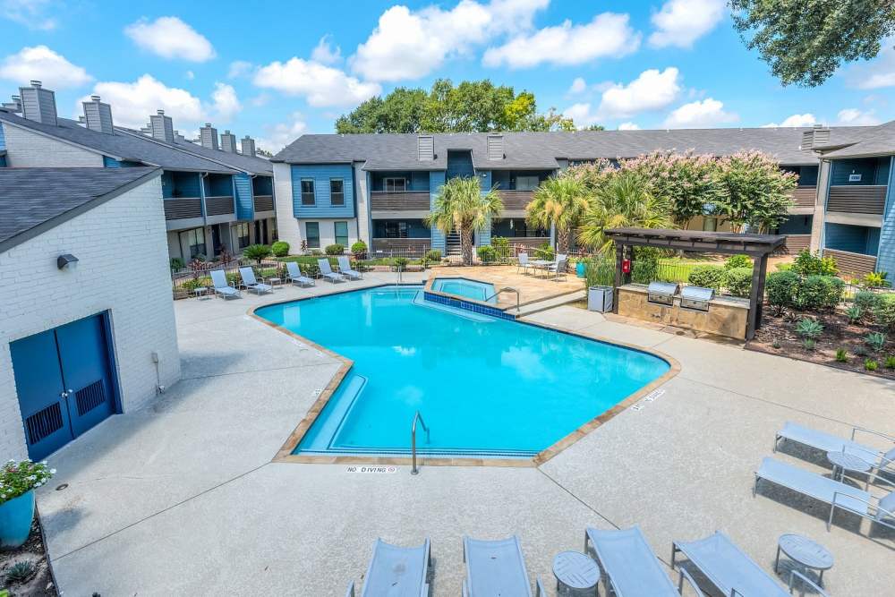 Serene swimming pool at The Brighton in Houston, Texas