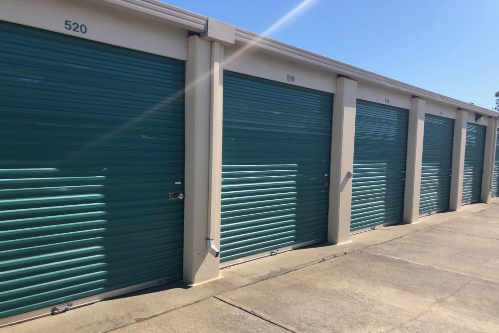 Outdoor units with green doors at Storage Star Folsom in Folsom, California