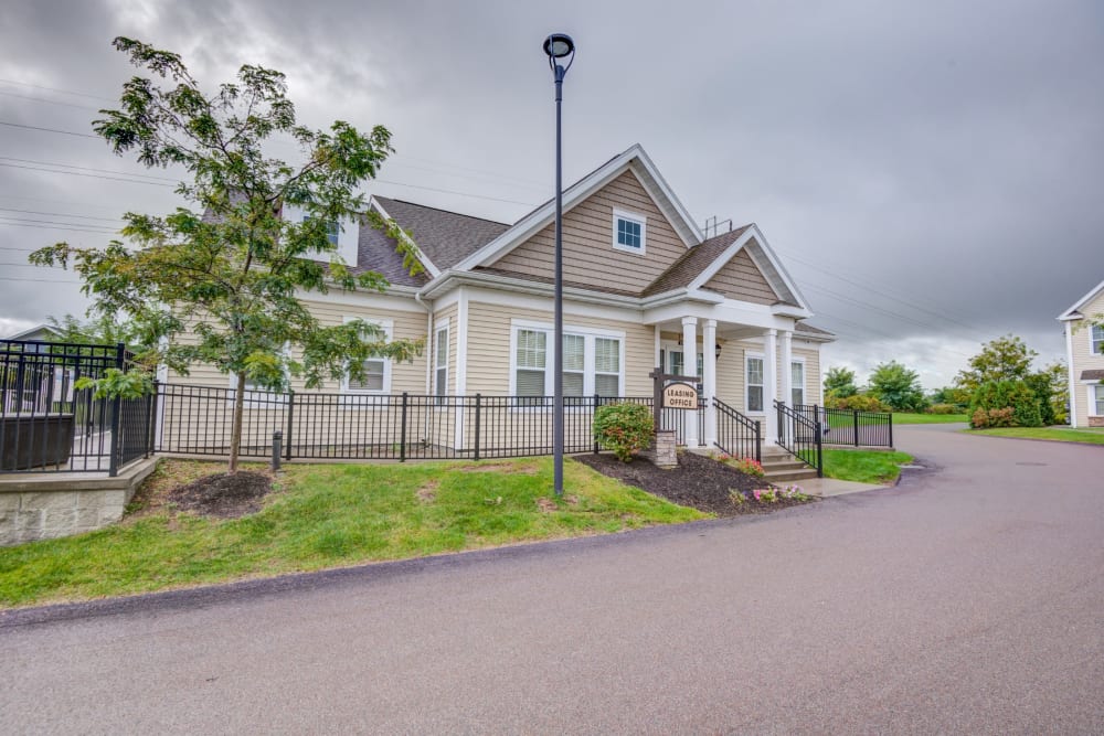 Exterior view of the leasing office at Canal Crossing in Camillus, New York