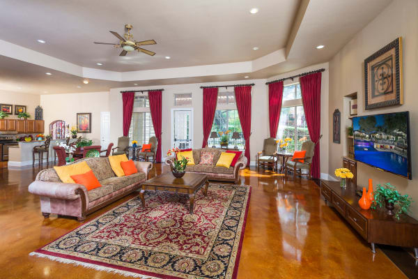 The clubhouse at Villas of Vista Del Norte with fluffy couches