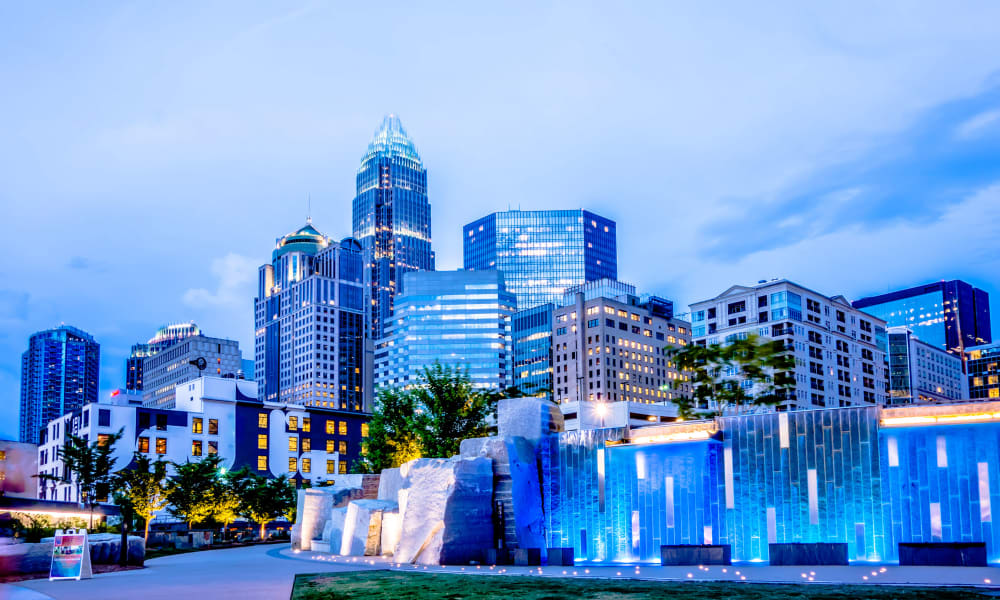 City skyline near River Crossing in Charlotte, North Carolina