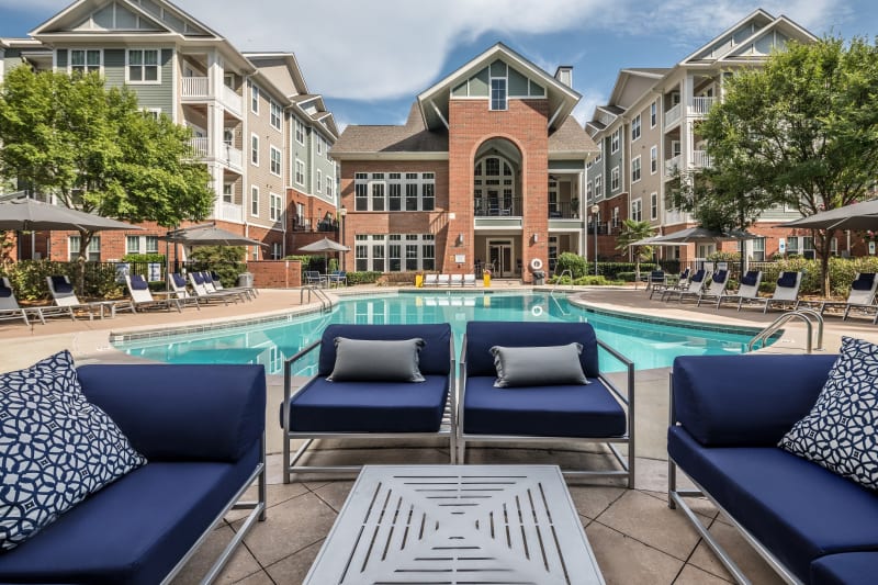 Lounge chairs poolside at The District in Charlotte, North Carolina