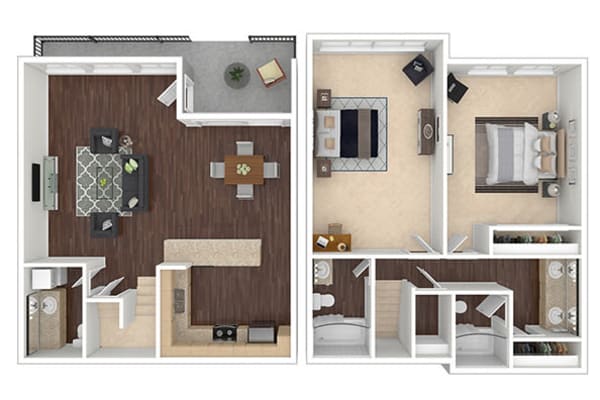 Two-Bedroom Townhome Floor Plan at The Tides at Marina Harbor