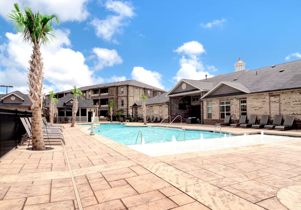 Pool deck and heated pool at Amberton at Stonewater in Cary, North Carolina