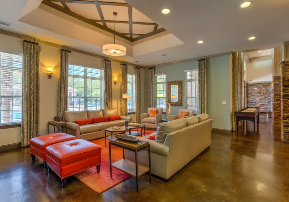 Clubhouse seating area at Bacarra Apartments in Raleigh, North Carolina