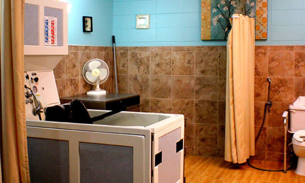 Accessible restroom and bathtub for residents at East Troy Manor in East Troy, Wisconsin