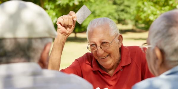 Residents having fun playing cards outside at Edgerton Care Center in Edgerton, Wisconsin