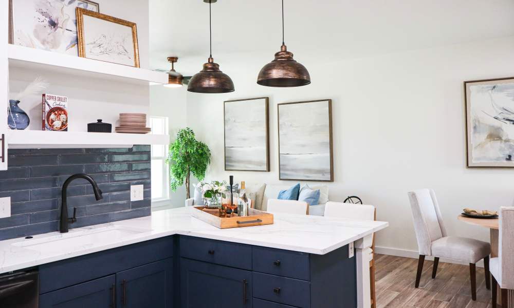 A model home's kitchen at Copper Trail Townhomes in Owasso, Oklahoma
