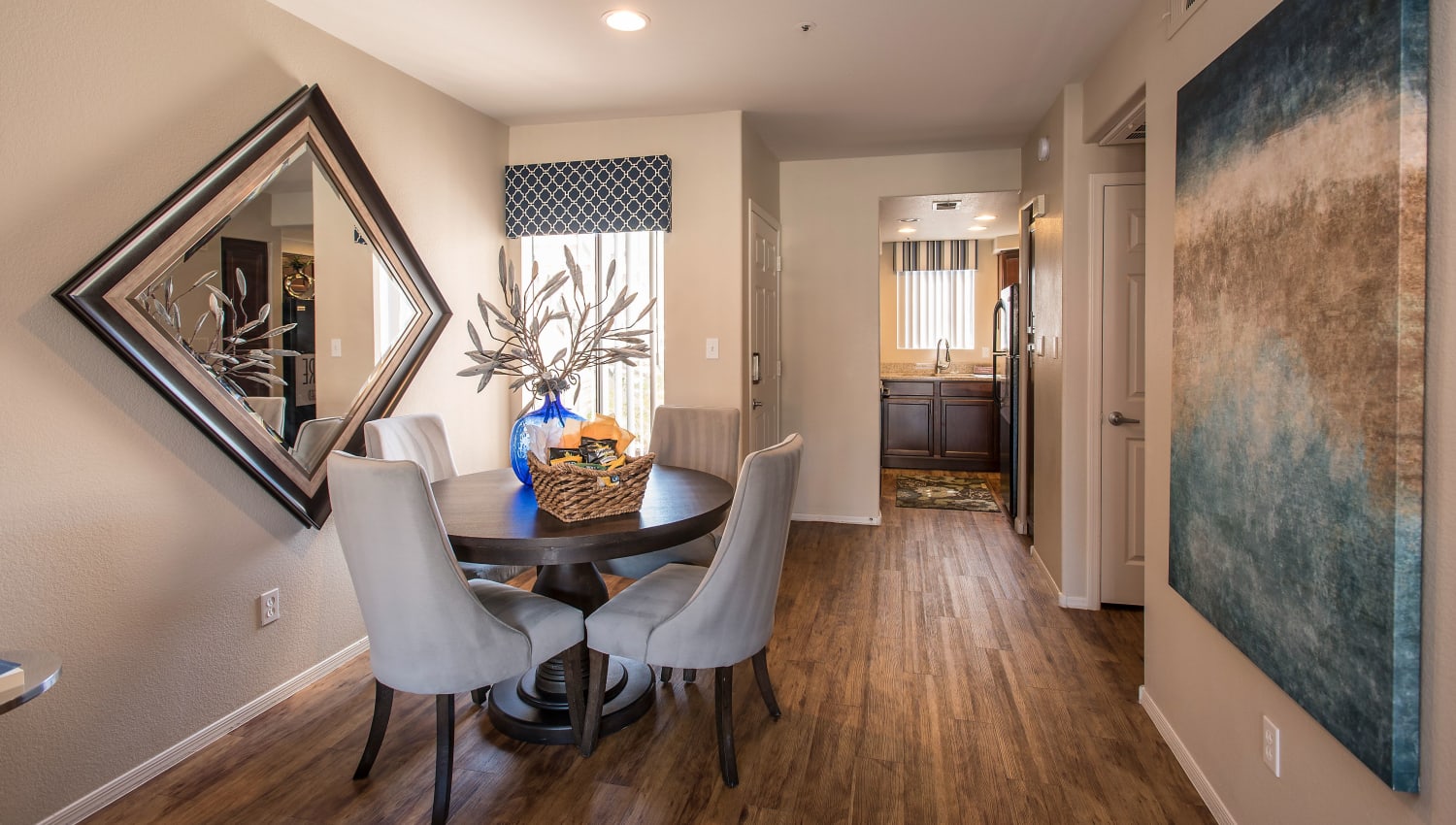 Model dining area at Scottsdale Highlands Apartments in Scottsdale, Arizona