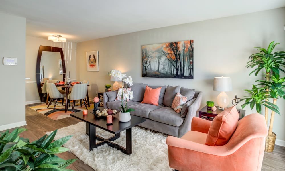 Model living room at The Reserve at City Center North in Houston, Texas