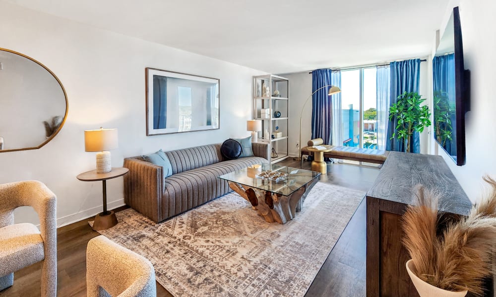 Spacious living room area at Elements on Third in St Petersburg, Florida