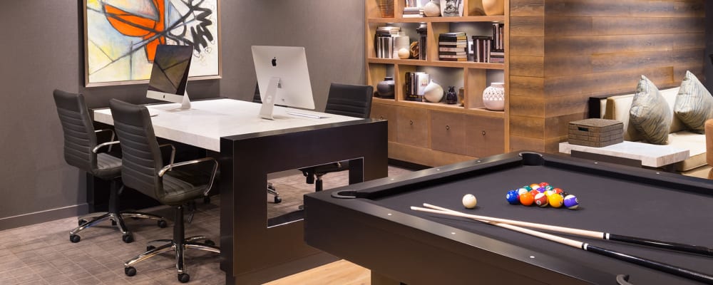 Billiards table and more in the clubhouse at The Bixby in Washington, District of Columbia