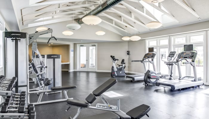 fitness center at Rosemont Square Apartments in Randolph