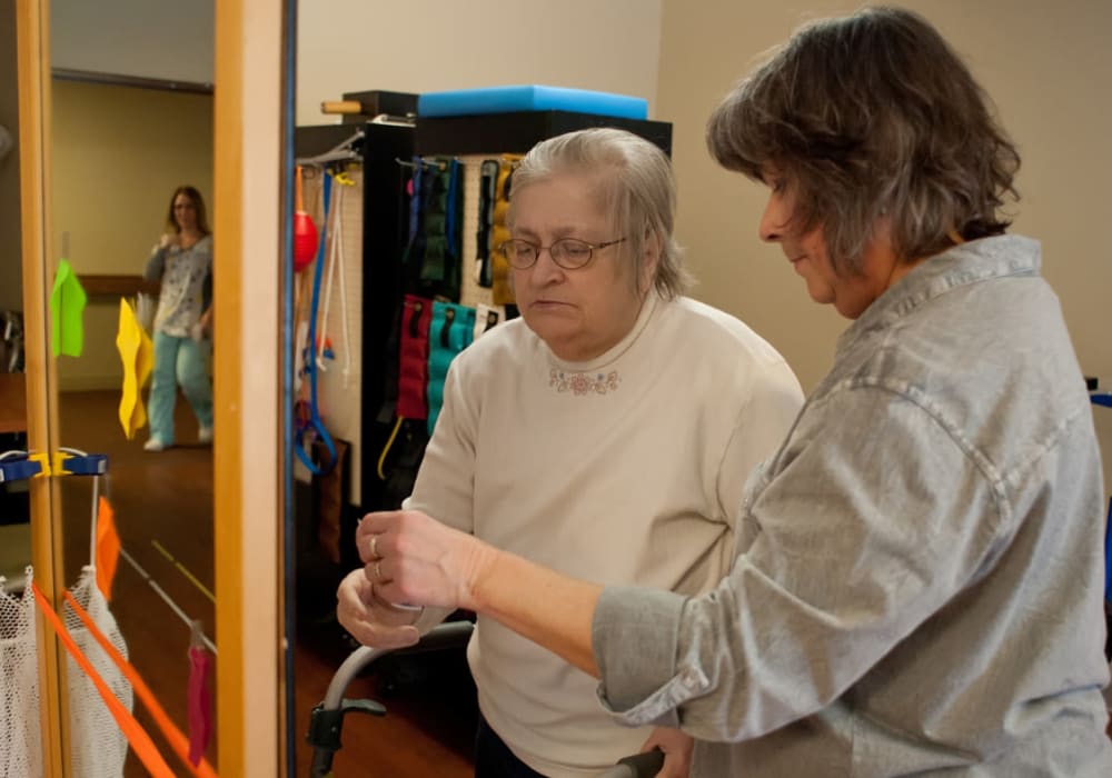 Resident at Geneva Lake Manor in Lake Geneva, Wisconsin in a physical therapy session