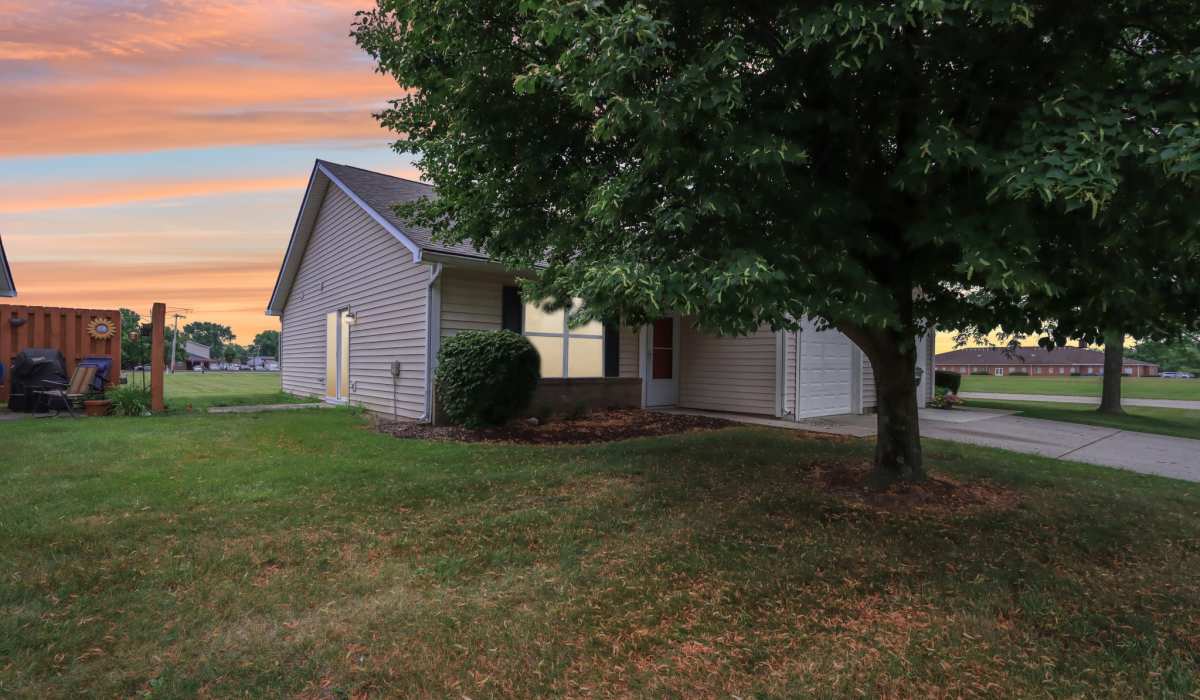 Night view of exterior at Broadway Village Apartments in Greenfield,Indiana