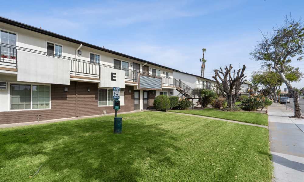 Building exterior at Newland Garden Apartments in Garden Grove, California