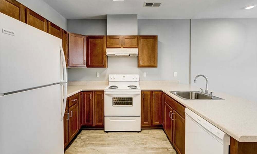 Fully equipped kitchen at 300 North Apartments in Baltimore, Maryland