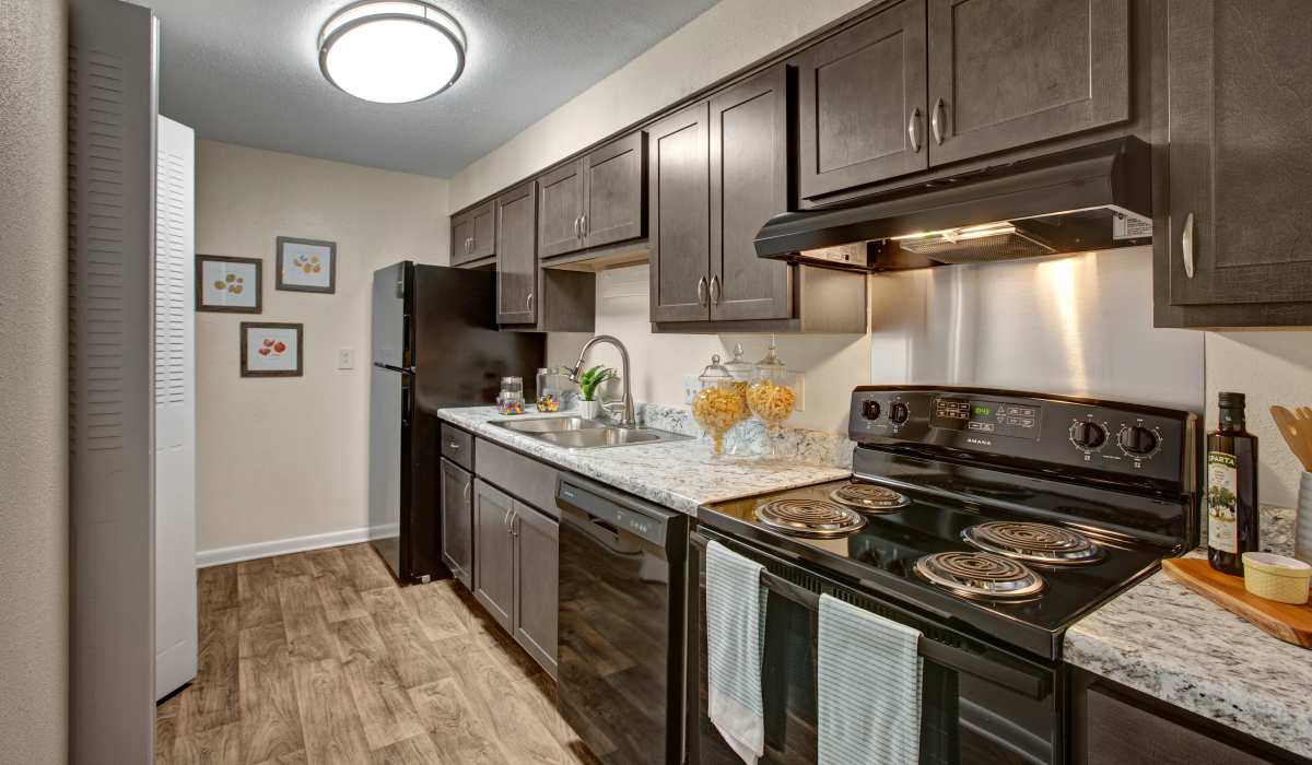 Kitchen with granite countertops at Lacota Apartments in Atlanta, Georgia