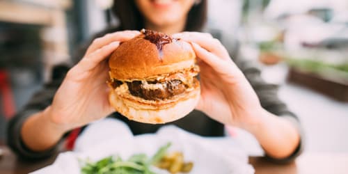 Resident eating burger near Southampton in Benicia, California