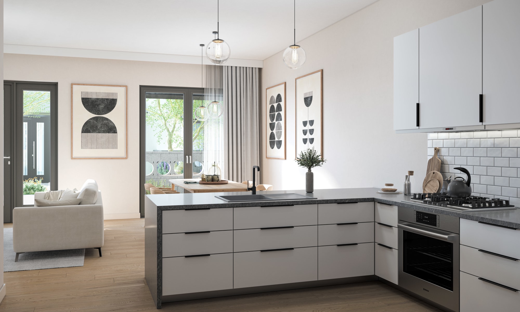 Modern kitchen with lots of natural light at Canopy at the Trails in Phoenix, Arizona