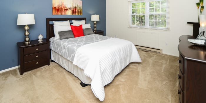 Beautiful bedroom at apartments in King of Prussia, Pennsylvania
