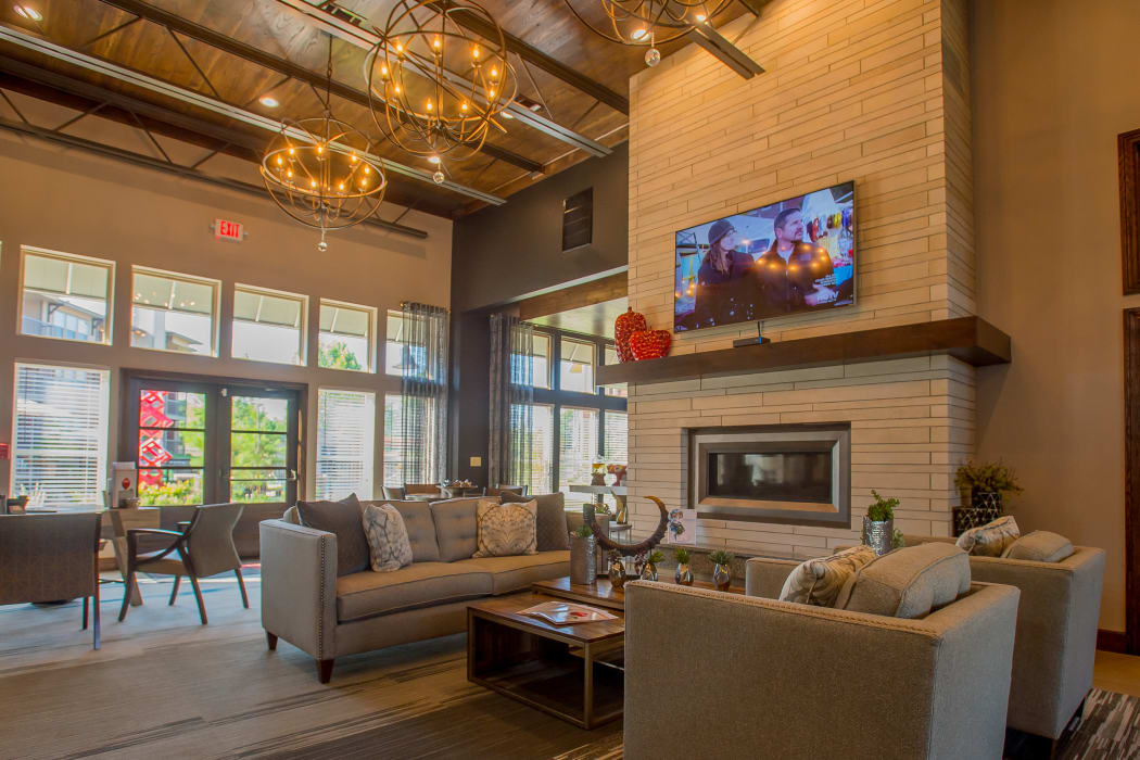 Beautiful chandeliers in the clubhouse at Icon at Broken Arrow in Broken Arrow, Oklahoma