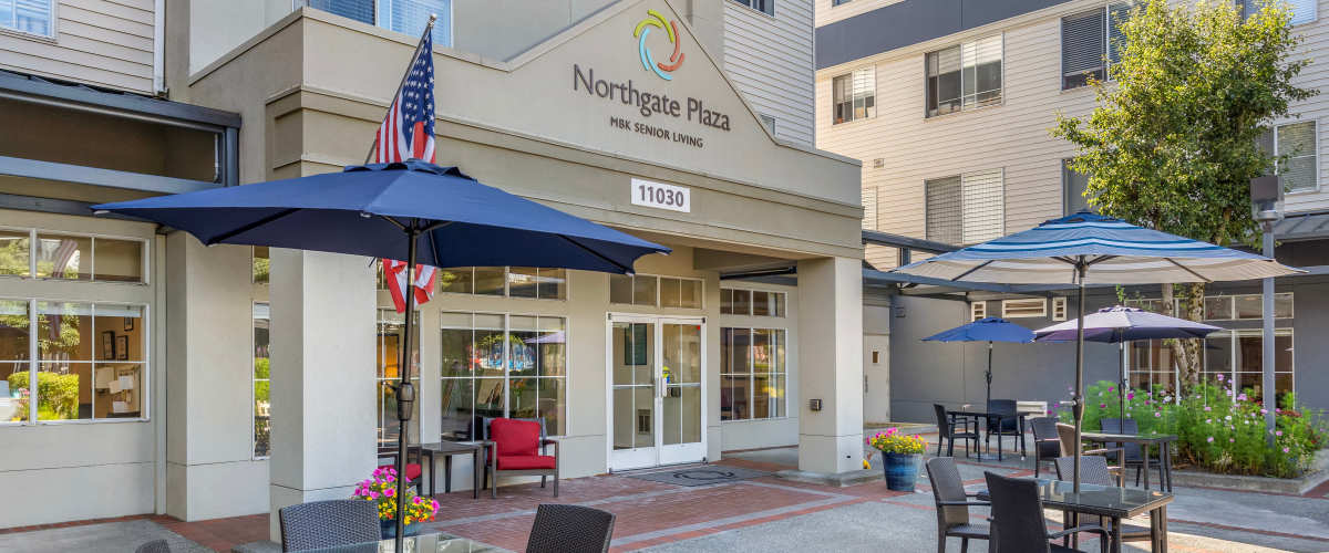 Outdoor seating area at Northgate Plaza, Seattle, Washington