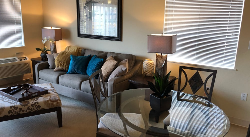 Resident living room and dining room at The Lakes at Banning in Banning, California. 