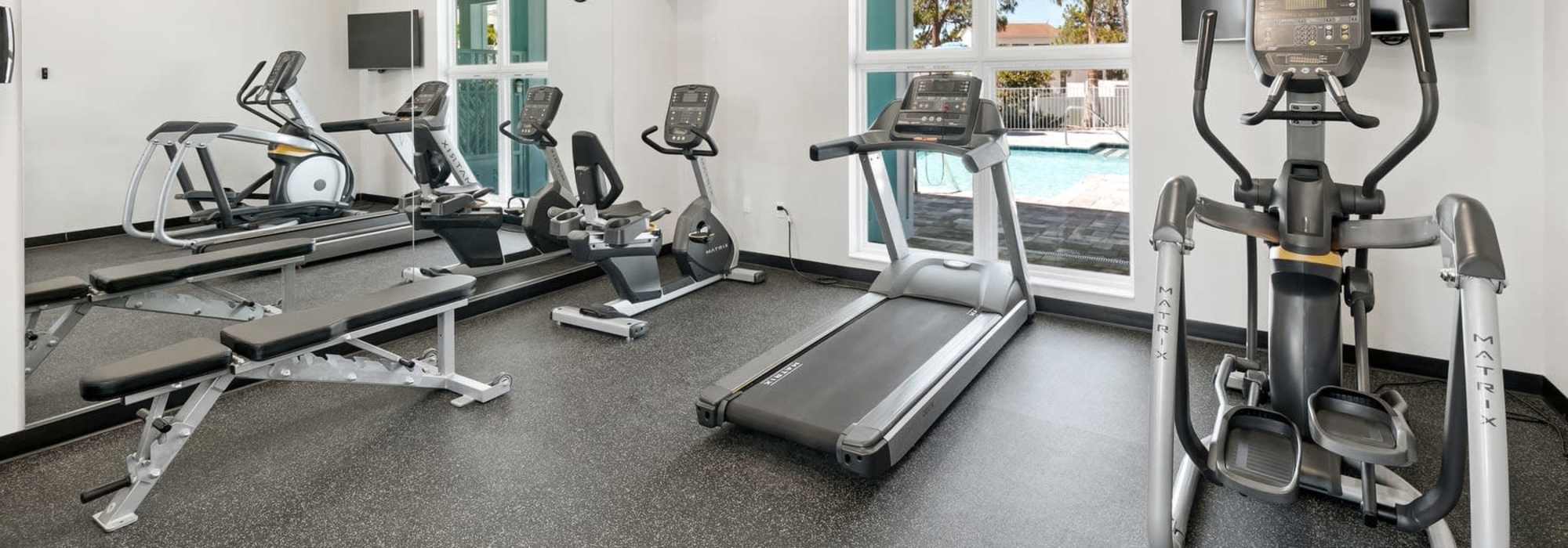 Modern fitness center at Lemon Bay Apartments in Englewood, Florida