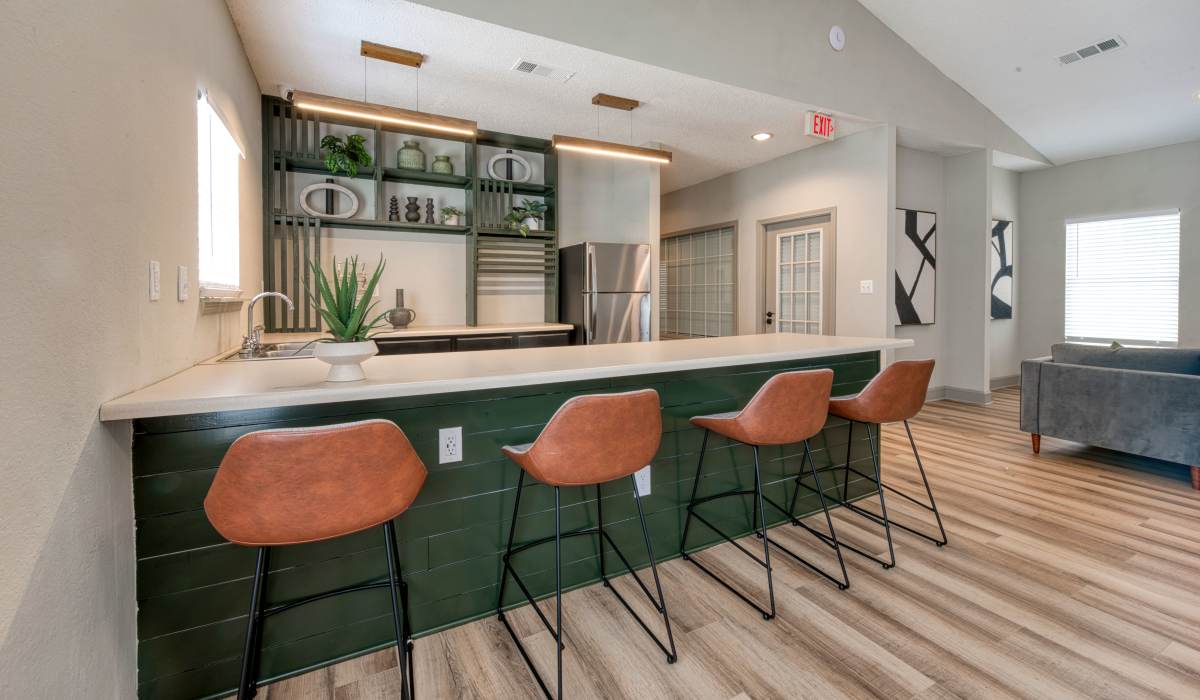 Clubhouse community kitchen at Eastlake Gardens in Decatur, Georgia