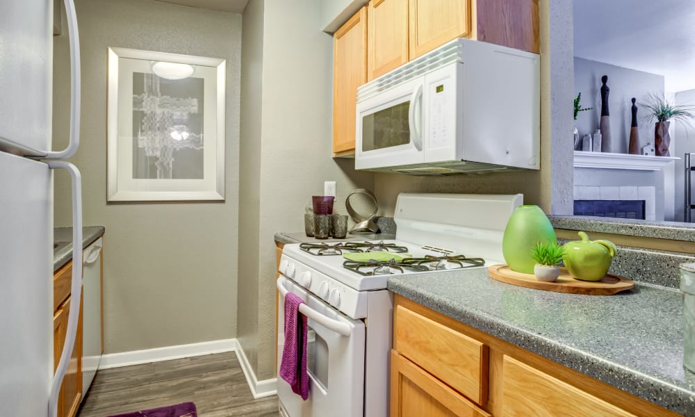 Fully equipped kitchen at EnVue Apartments in Bryan, Texas