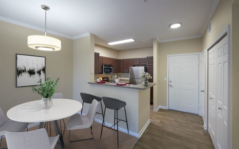 Kitchen and Dining Room View at Skyecrest Apartments in Lakewood, Colorado