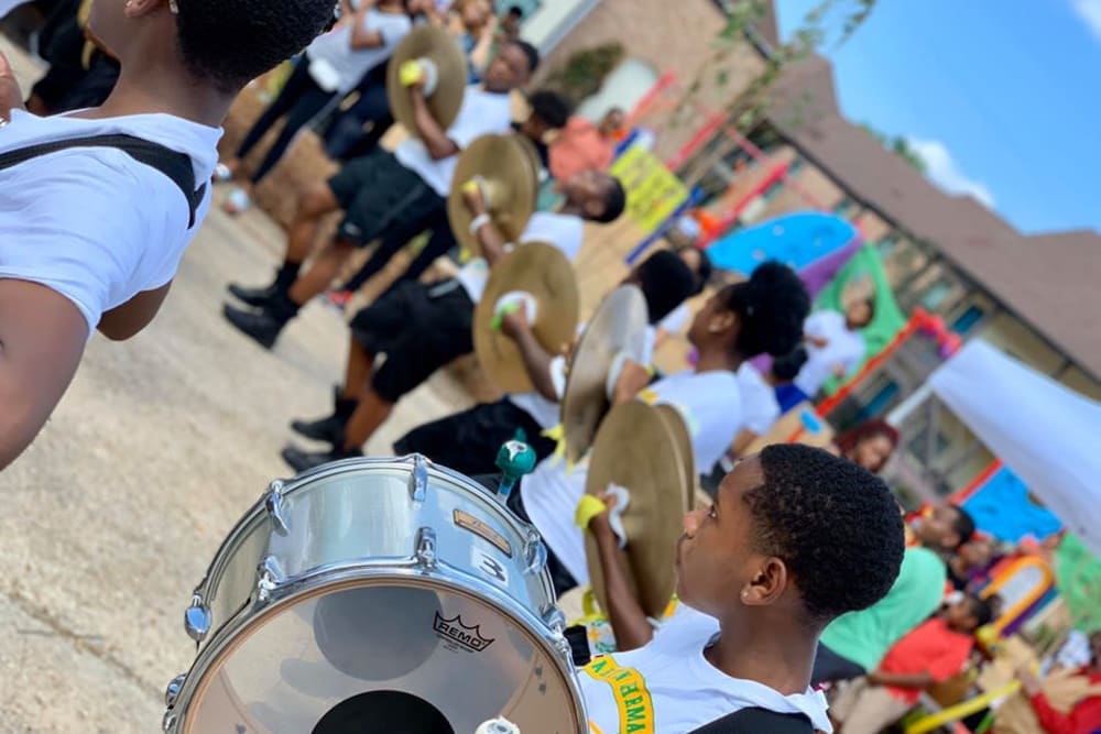 Children's marching band at a resident event at The Mayfair Apartment Homes in New Orleans, Louisiana