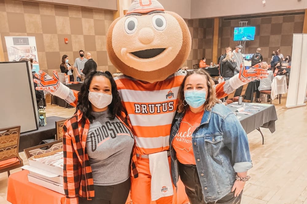 Residents with mascot at The Griff in Columbus, Ohio