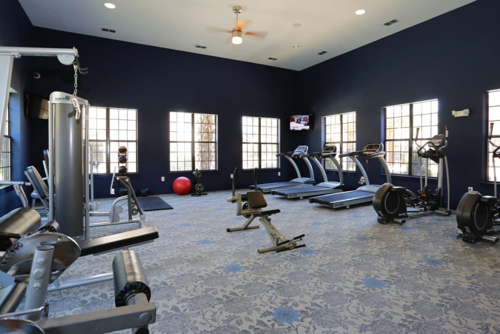 Well-equipped onsite fitness center at The Hawthorne in Jacksonville, Florida