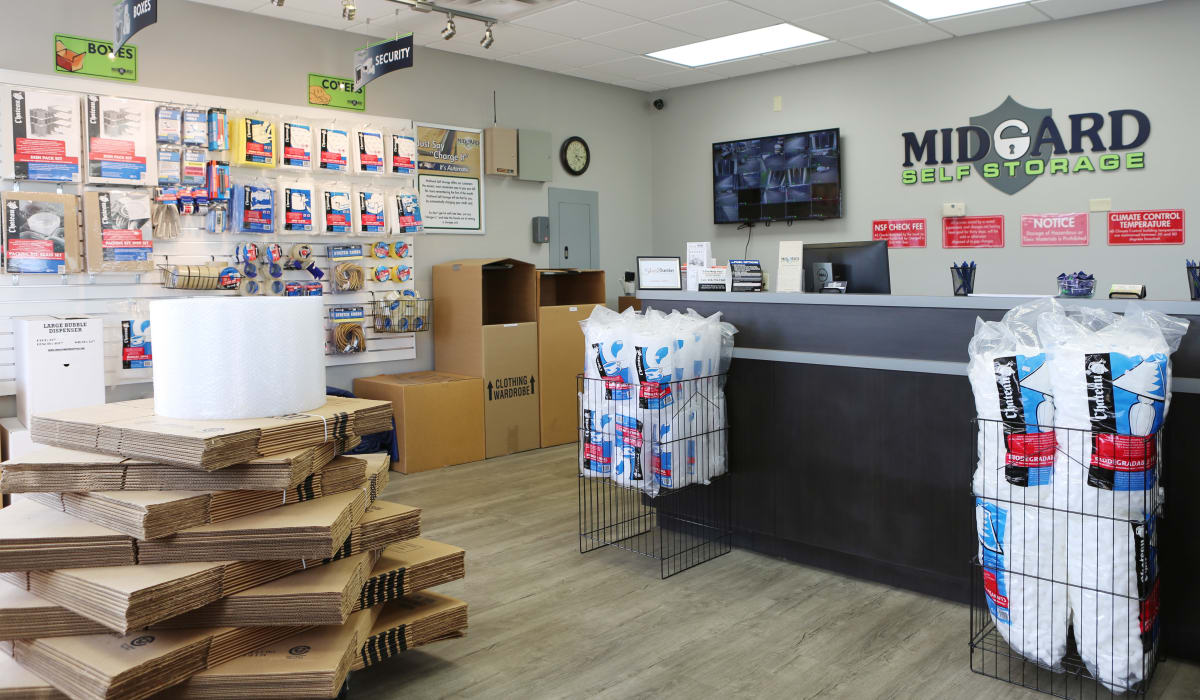 Leasing office at Midgard Self Storage in Sheffield, Alabama