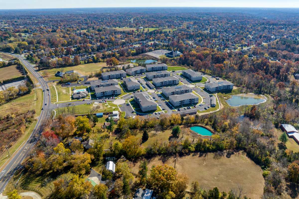 Aerial shot of the neighborhood near Donerail Run in Louisville, Kentucky