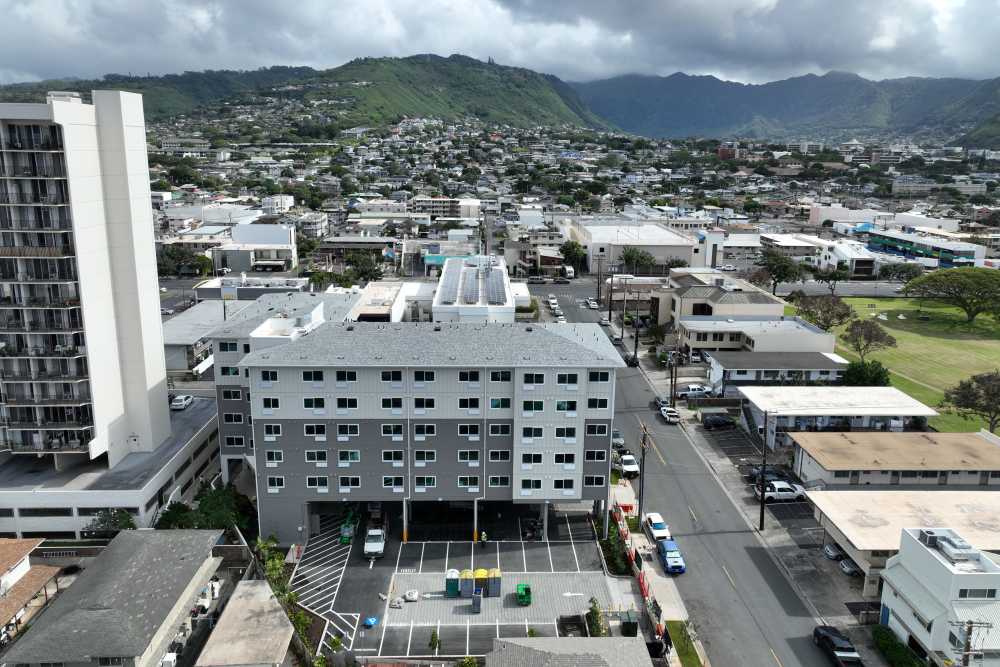 Aerial view of the community at Hale Makana O Moiliili in Honolulu, Hawaii