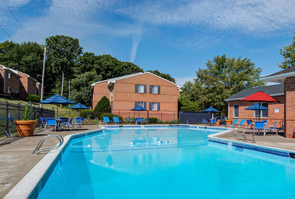 Sparkling swimming pool at Perinton Manor Apartments in Fairport, New York